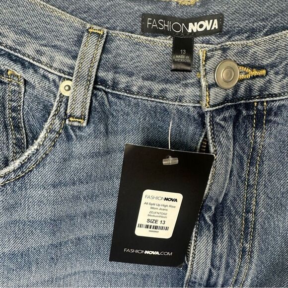 NWT Fashion Nova Blue Boyfriend Jeans Distressed High-Waisted size 13 (a1) - Picture 2 of 7